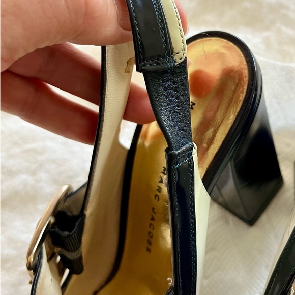 Marc By Marc Jacob’s Patent Leather Sling backs Heel Pumps Blk Cream Size 35 - Picture 6 of 13
